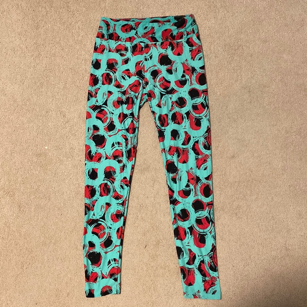 LuLaRoe One Size Leggings: Teal and Pink